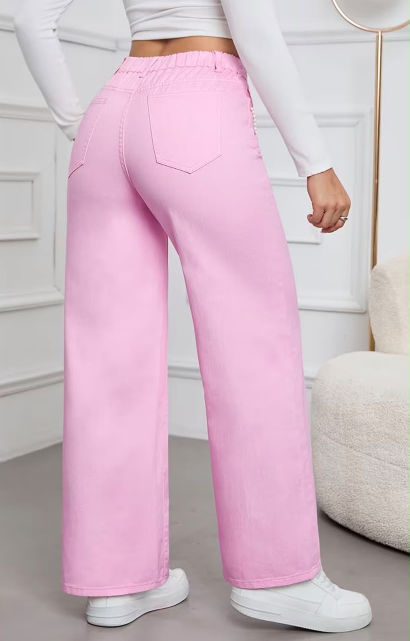 Women's Pink Non-Stretch Wide Leg Pant