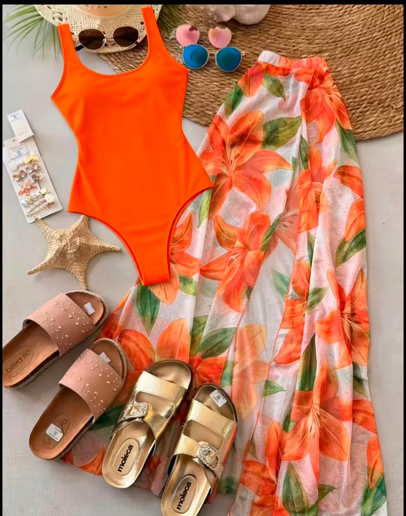 Elegant 2 Piece Set Strappy Waistband Bodysuit and Skirt