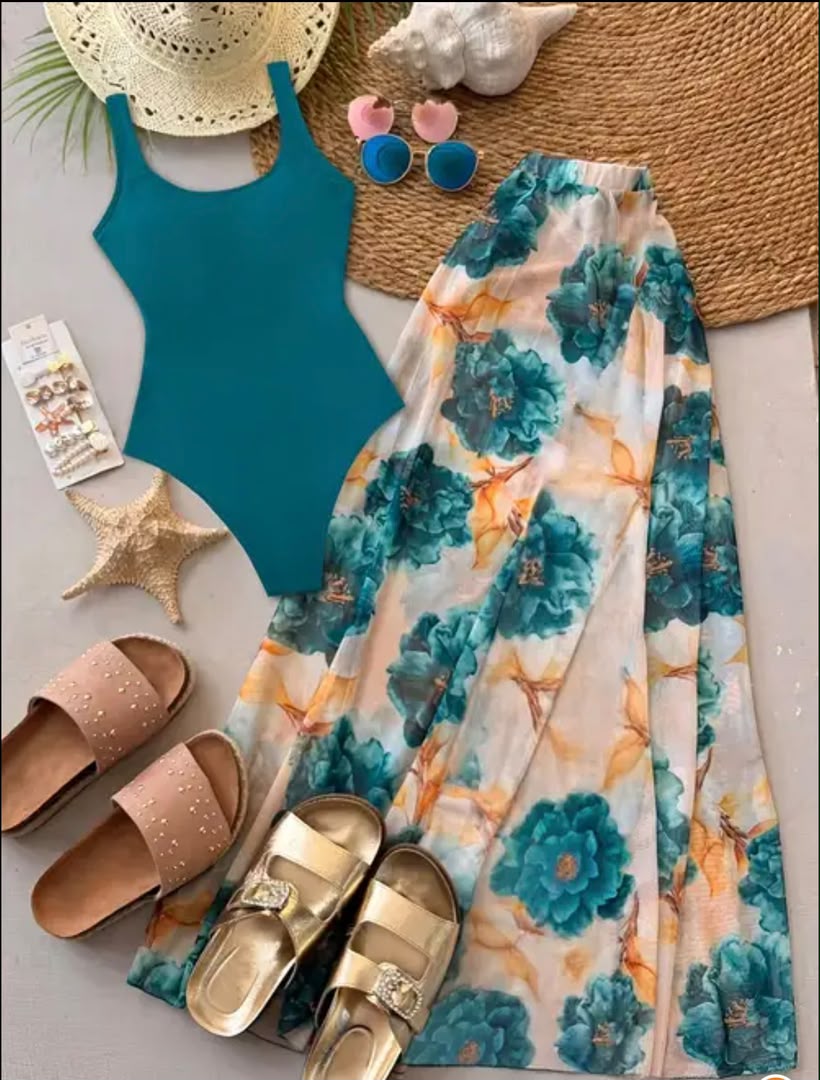 Elegant 2 Piece Set Strappy Waistband Bodysuit and Skirt
