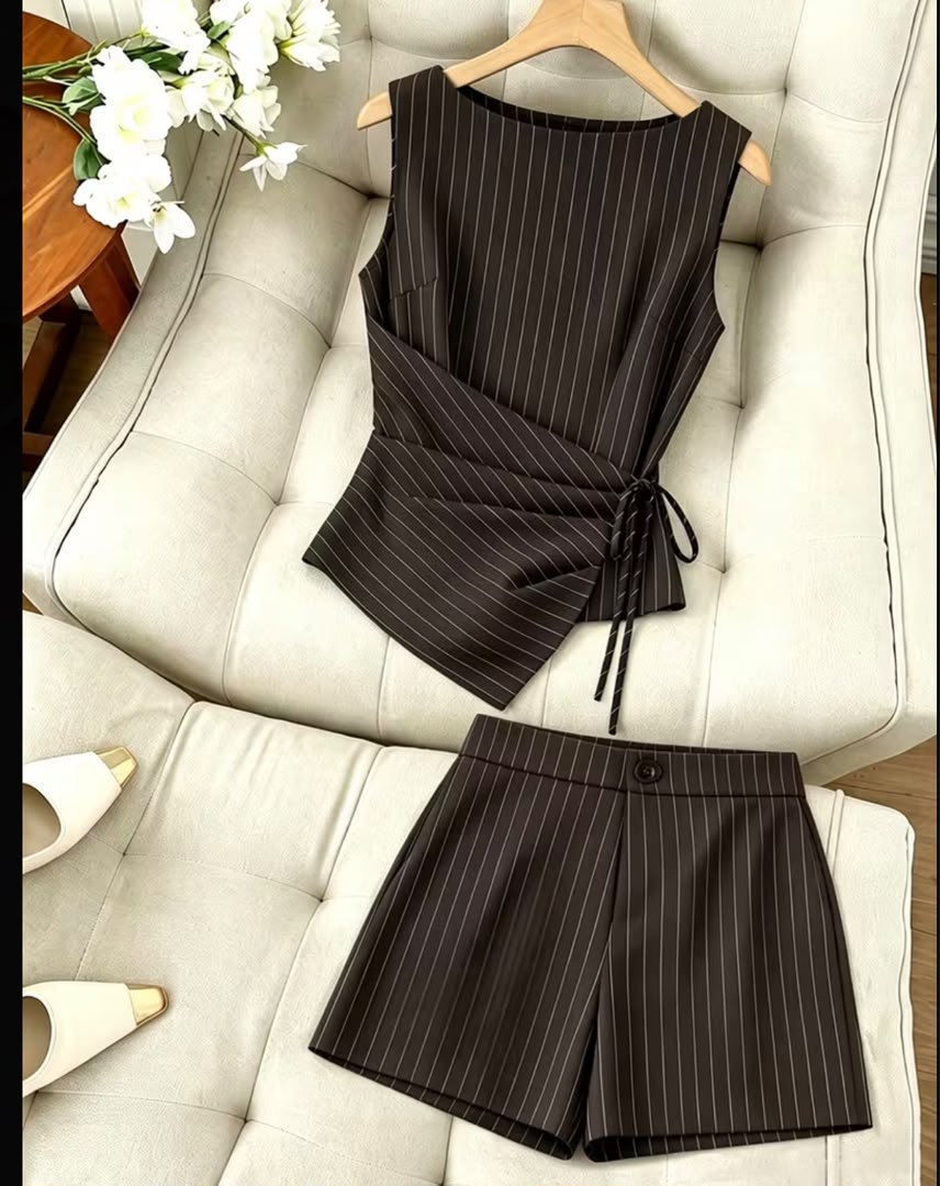 Women's Casual Business Style Striped 2pcs Set