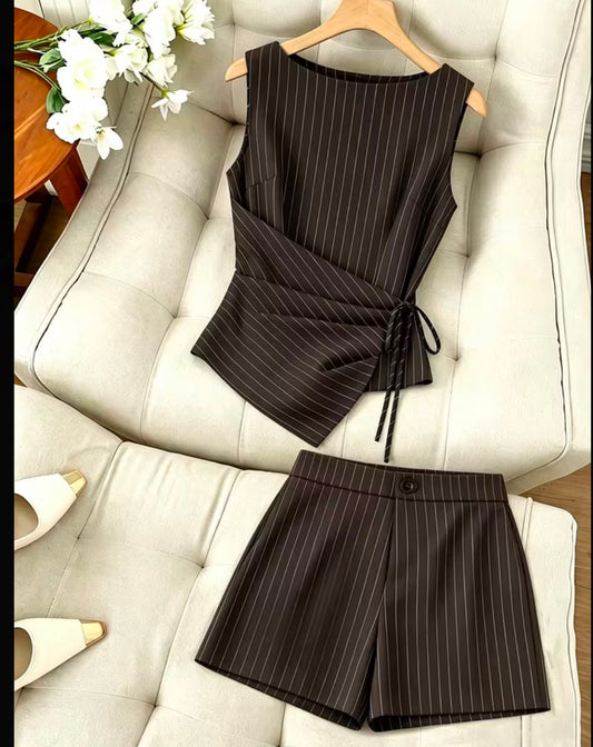Women's Casual Business Style Striped 2pcs Set