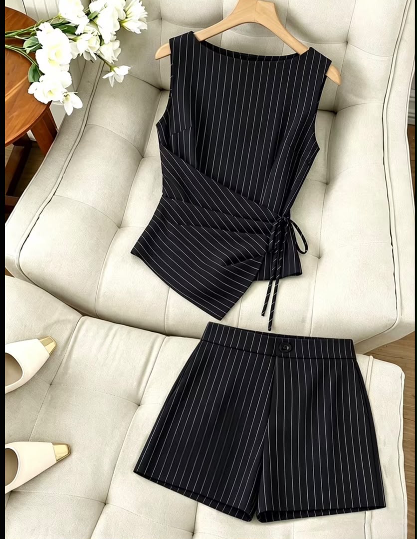 Women's Casual Business Style Striped 2pcs Set