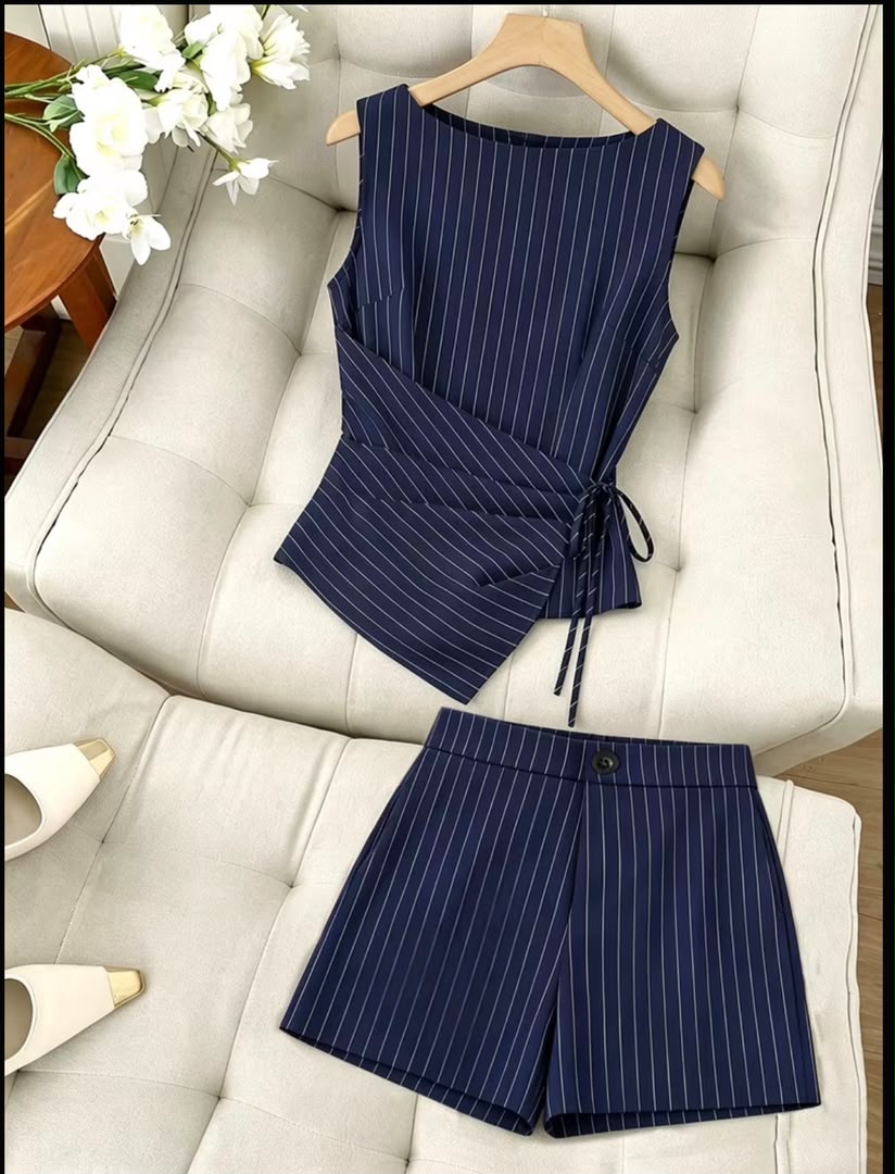 Women's Casual Business Style Striped 2pcs Set