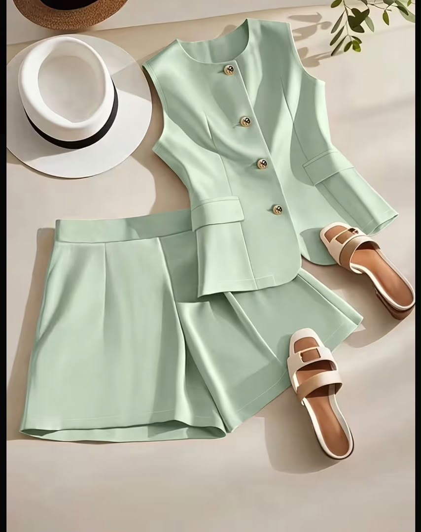 2pcs Set Round Neck Sleeveless Shirt And Short