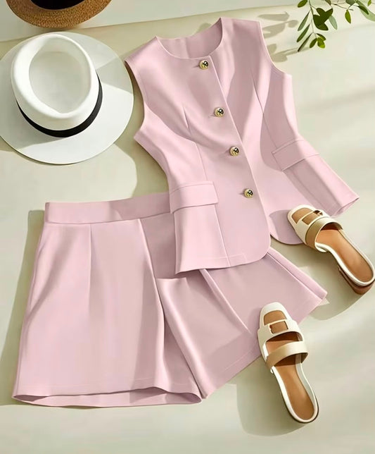 2pcs Set Round Neck Sleeveless Shirt And Short