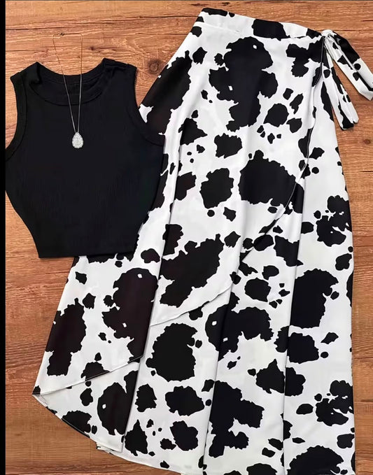 Casual Tank Top And Skirt Set