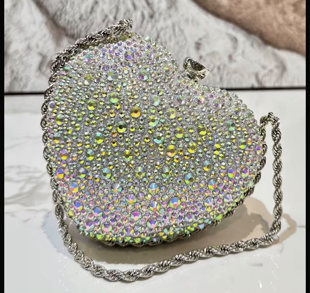 Heart Shaped Rhinestone Handbag