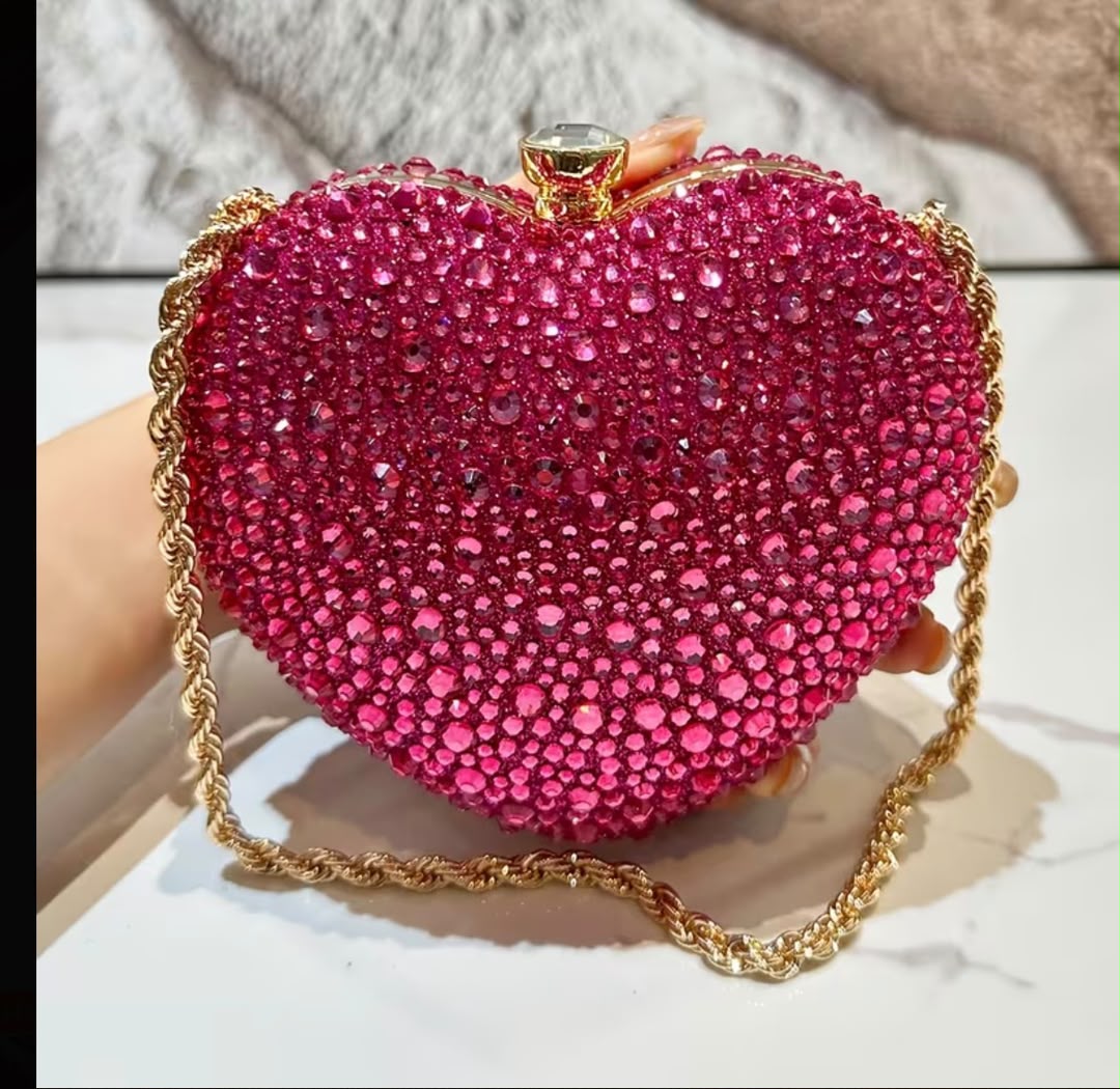 Heart Shaped Rhinestone Handbag
