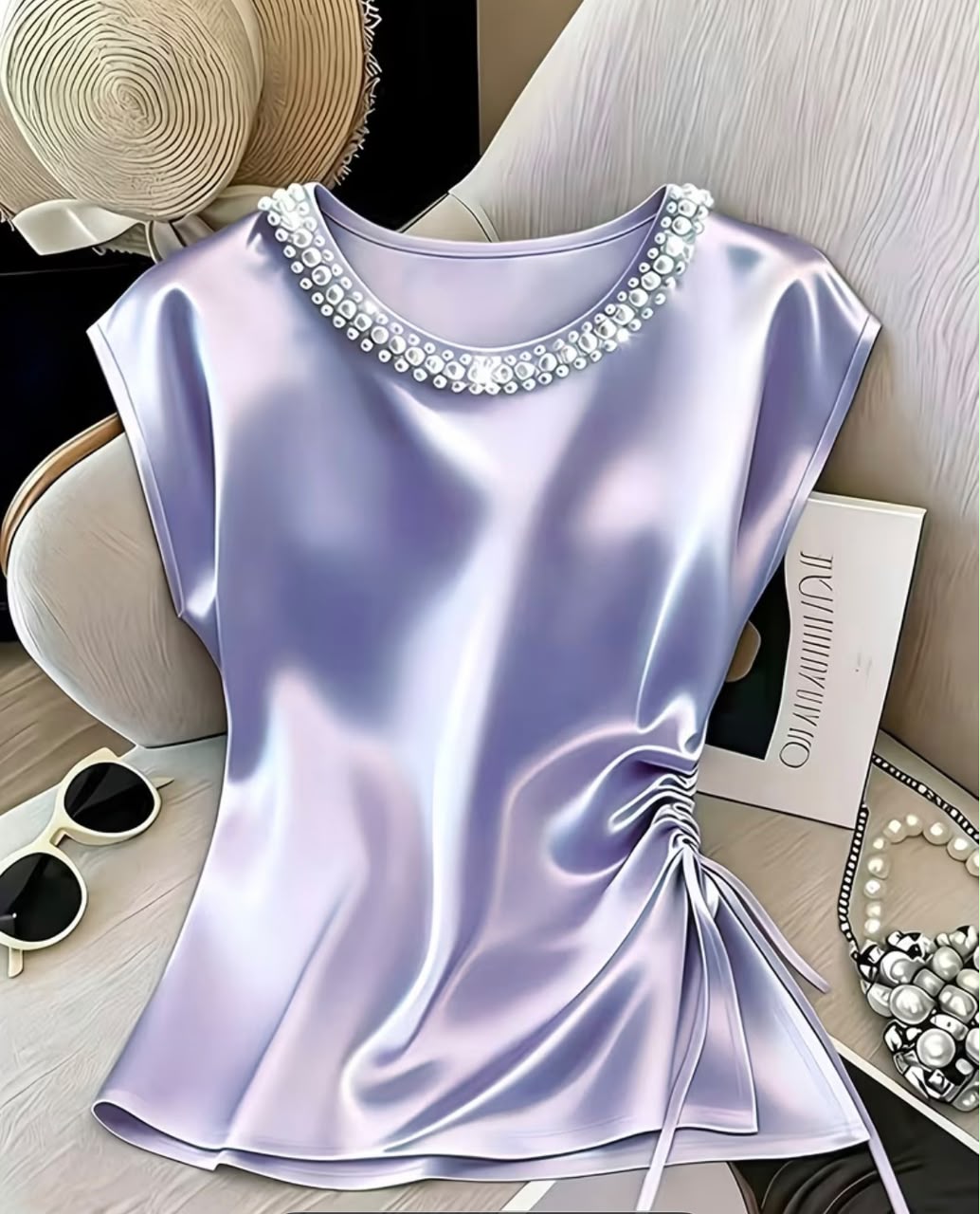 Women's Round Neck  Satin Top