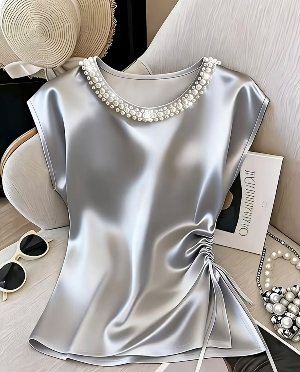 Women's Round Neck  Satin Top